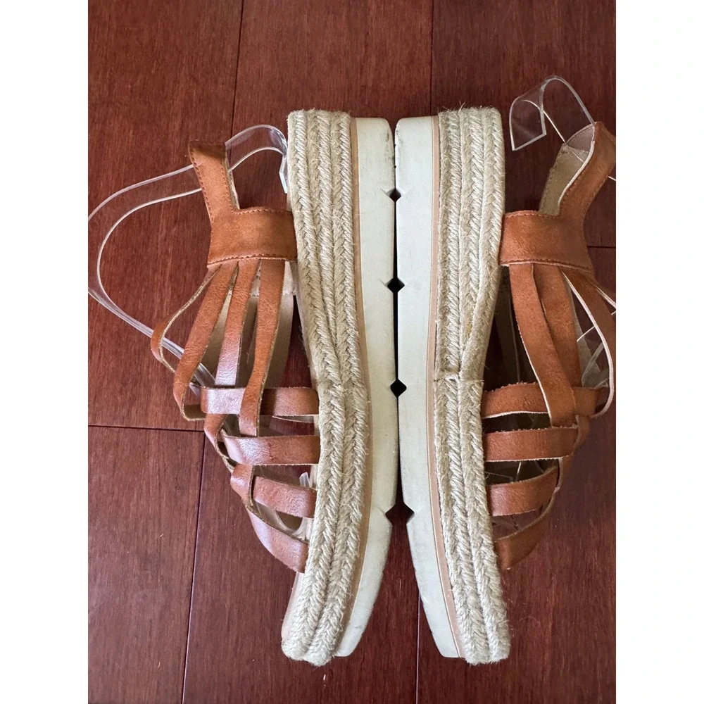 Dr. Scholls Off Site Womens 9M Brown Strappy Espadrille Platform Wedge Sandals